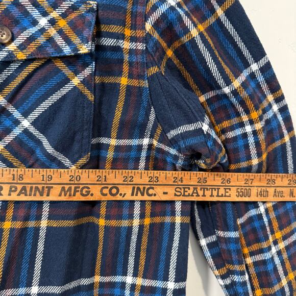 Duluth Trading Co Mens Burlyweight Flannel Relaxed Fit Shirt Plaid Blue Yellow - Picture 4 of 9